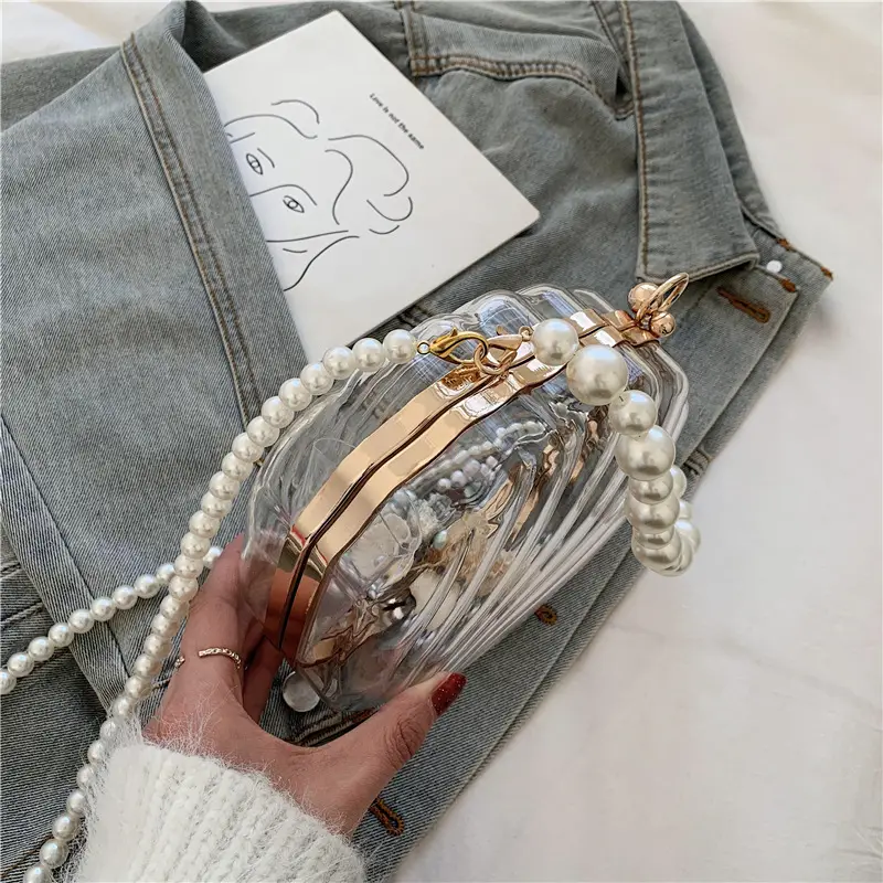 Green Pearl Chain Shell Bag with Acrylic Handle — feature 23