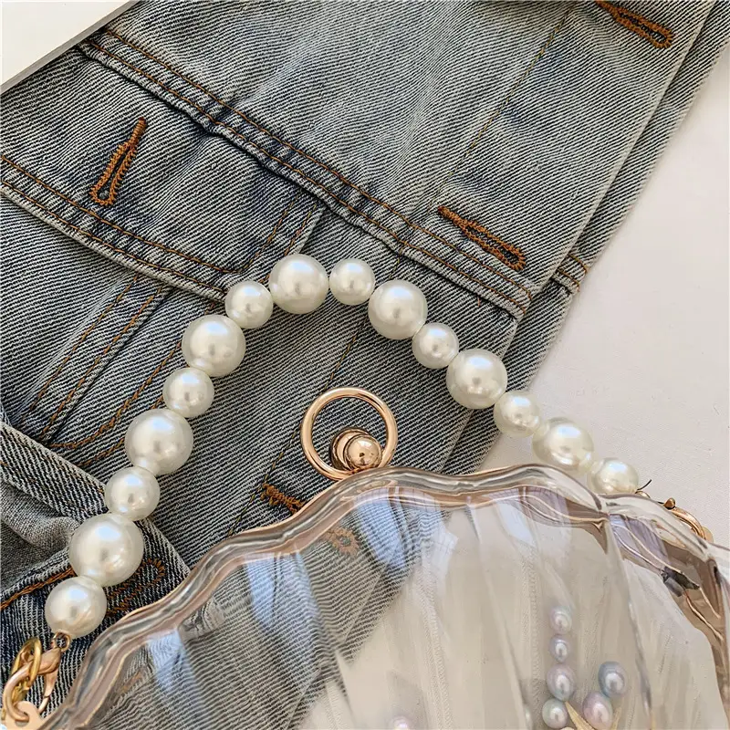 Green Pearl Chain Shell Bag with Acrylic Handle — feature 24