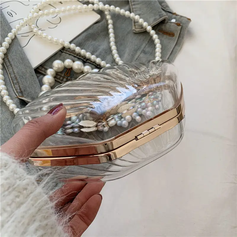 Green Pearl Chain Shell Bag with Acrylic Handle — feature 25