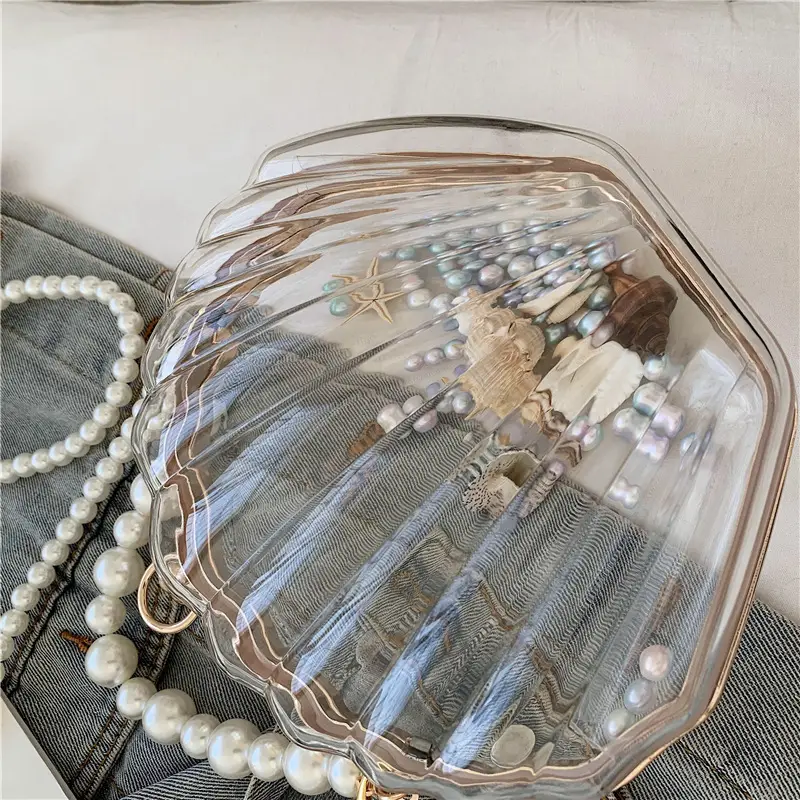 Green Pearl Chain Shell Bag with Acrylic Handle — feature 26