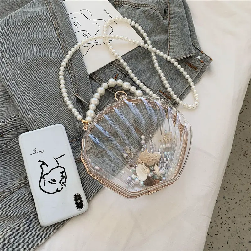 Green Pearl Chain Shell Bag with Acrylic Handle — feature 28