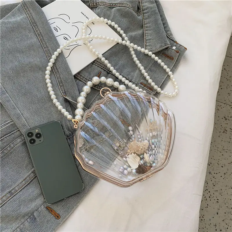Green Pearl Chain Shell Bag with Acrylic Handle — feature 29