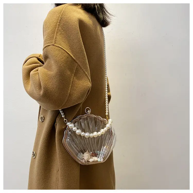 Green Pearl Chain Shell Bag with Acrylic Handle — feature 31