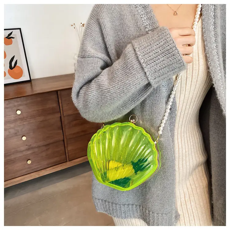 Green Pearl Chain Shell Bag with Acrylic Handle — feature 34