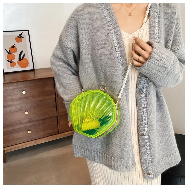 Green Pearl Chain Shell Bag with Acrylic Handle — feature 35