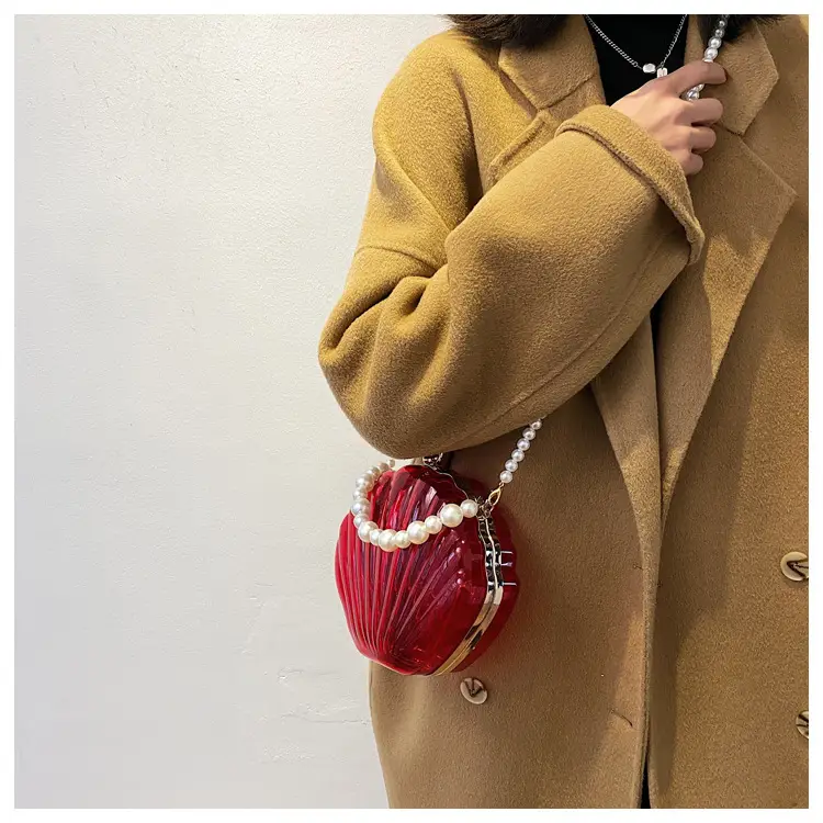 Green Pearl Chain Shell Bag with Acrylic Handle — feature 37