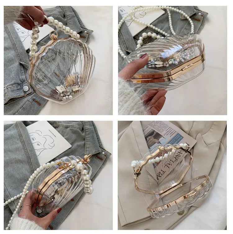 Green Pearl Chain Shell Bag with Acrylic Handle — feature 9