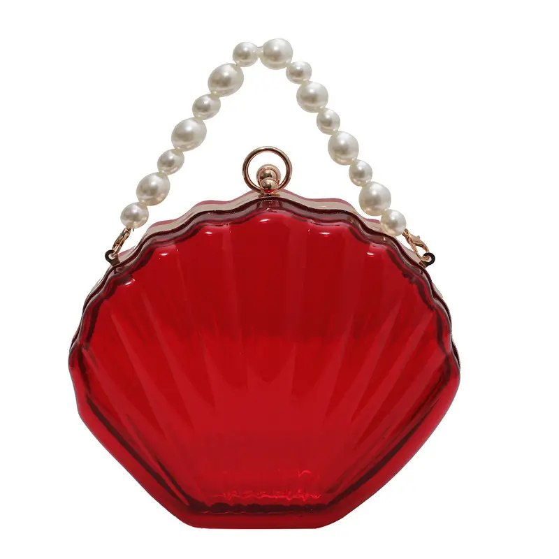Green Pearl Chain Shell Bag with Acrylic Handle