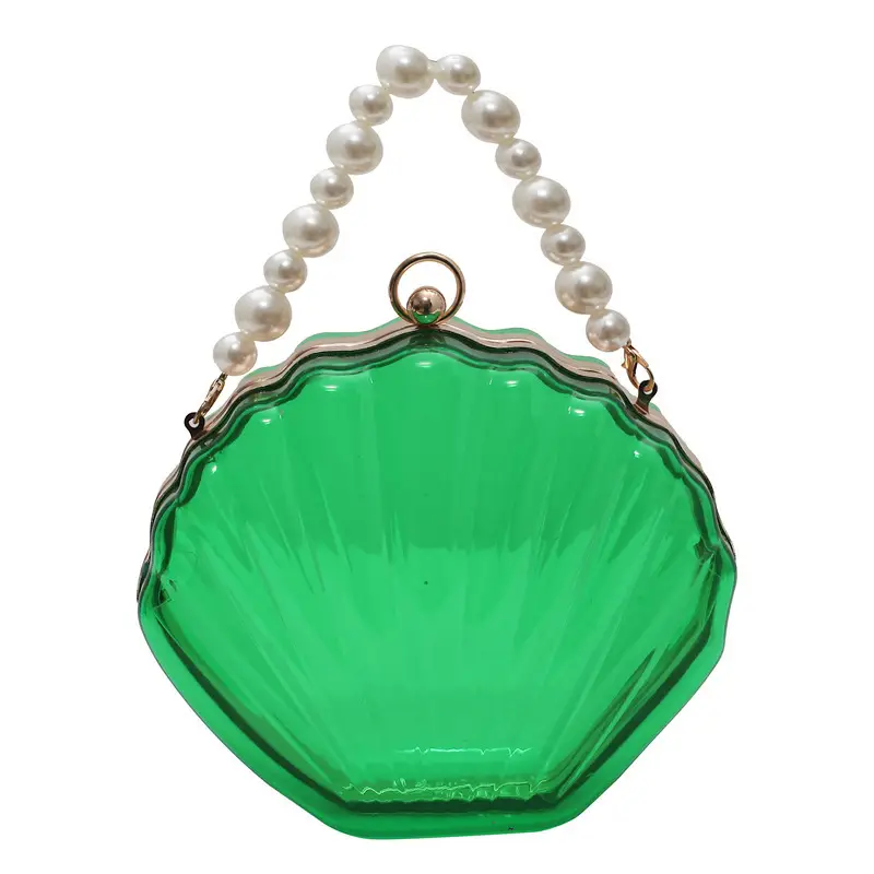 Green Pearl Chain Shell Bag with Acrylic Handle