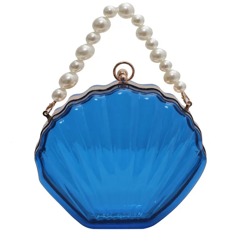 Green Pearl Chain Shell Bag with Acrylic Handle