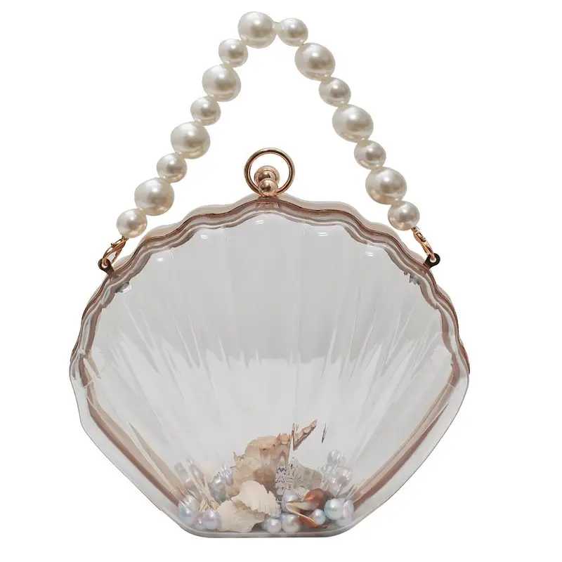 Green Pearl Chain Shell Bag with Acrylic Handle