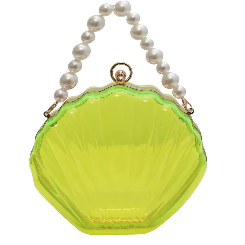 Green Pearl Chain Shell Bag with Acrylic Handle