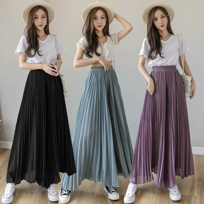 Women's Loose Pleated Chiffon Pants High Waist Purple Blue - Image 7