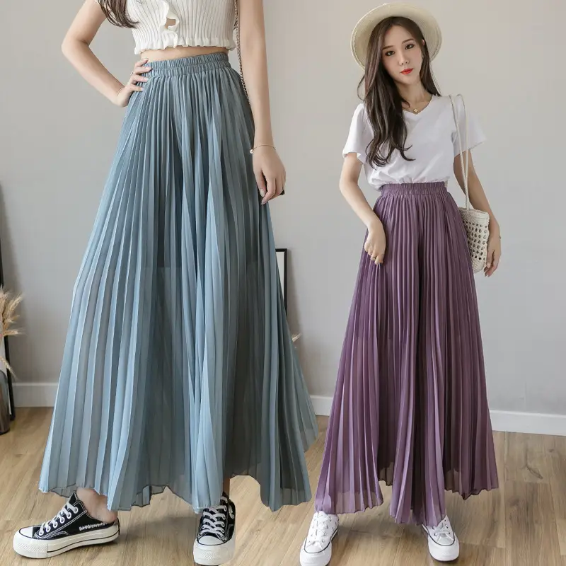 Women's Loose Pleated Chiffon Pants High Waist Purple Blue - Image 8