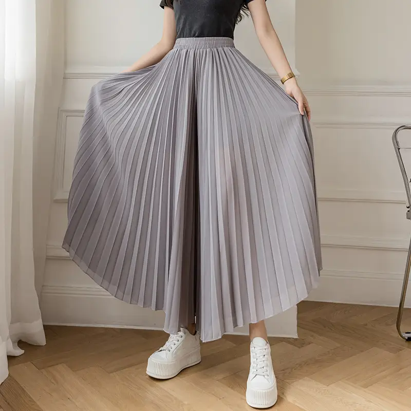Women's Loose Pleated Chiffon Pants High Waist Purple Blue - Image 9