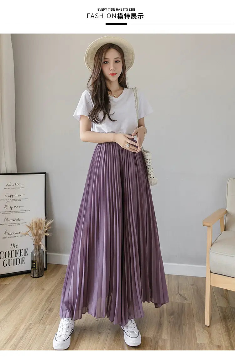 Women's Loose Pleated Chiffon Pants High Waist Purple Blue — feature 32