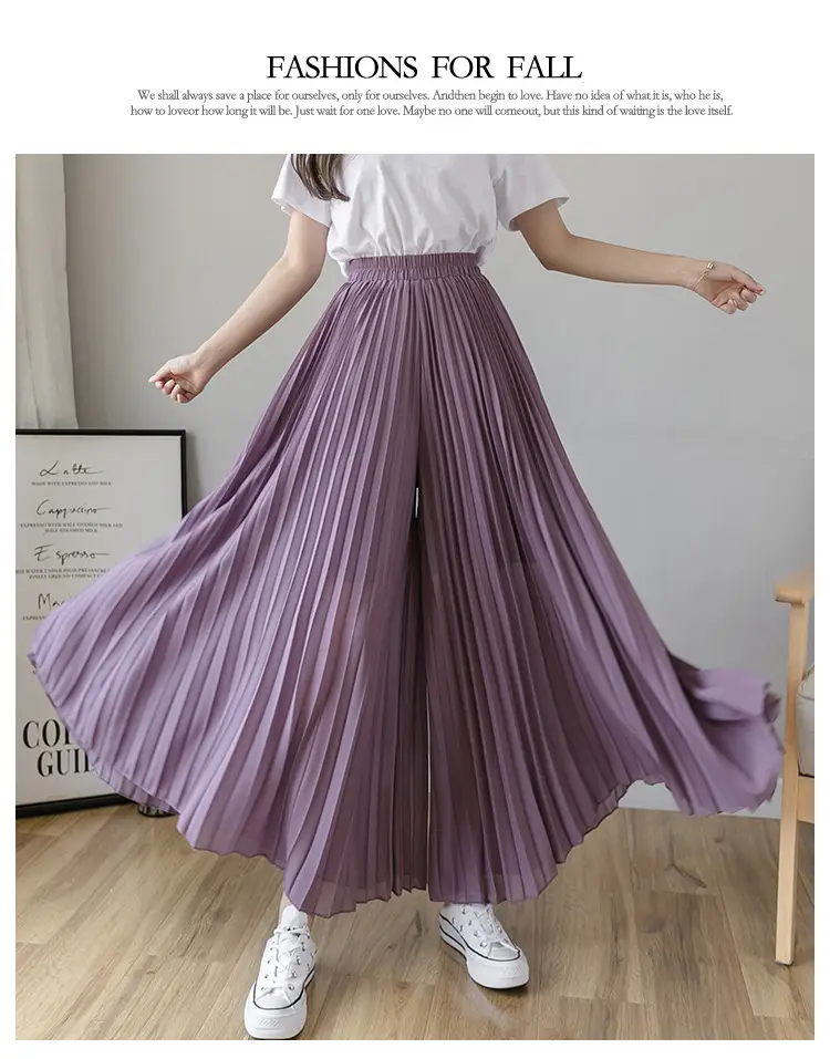 Women's Loose Pleated Chiffon Pants High Waist Purple Blue — feature 35