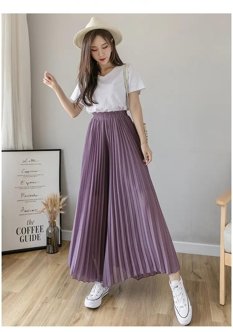 Women's Loose Pleated Chiffon Pants High Waist Purple Blue — feature 36