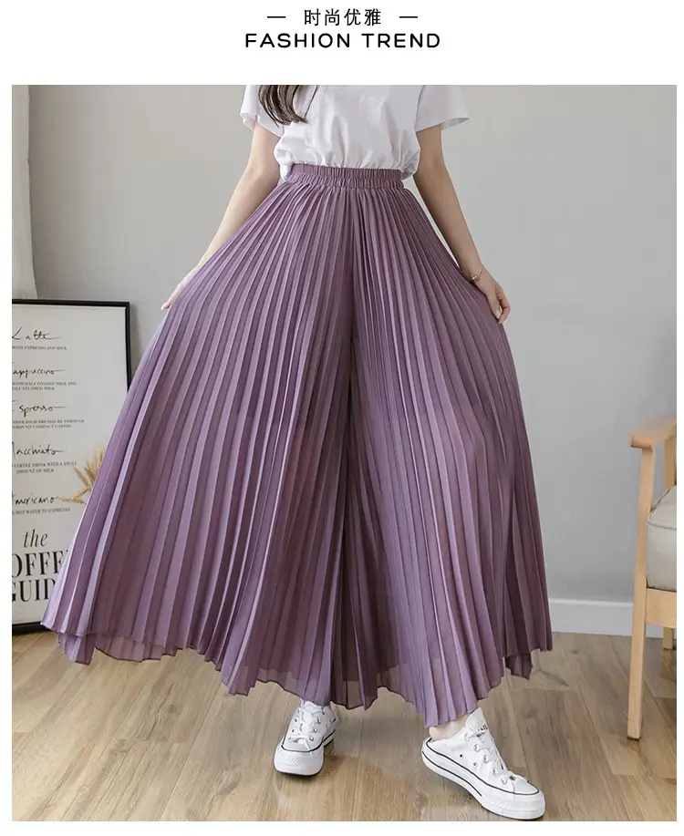 Women's Loose Pleated Chiffon Pants High Waist Purple Blue — feature 37