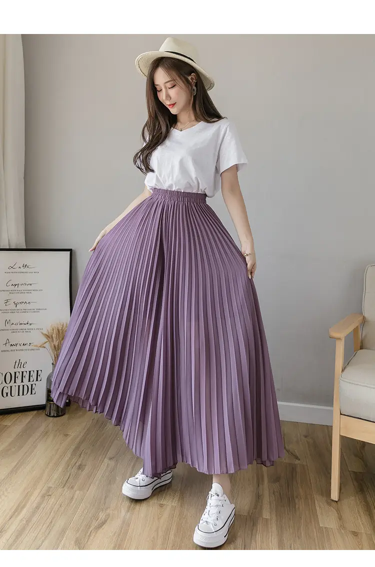 Women's Loose Pleated Chiffon Pants High Waist Purple Blue — feature 38