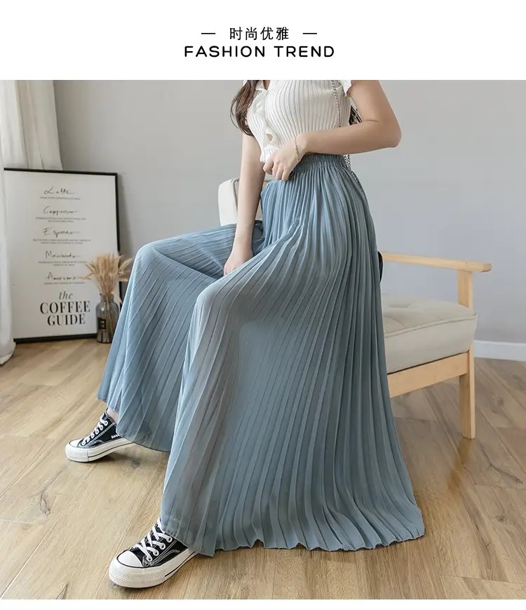 Women's Loose Pleated Chiffon Pants High Waist Purple Blue — feature 41
