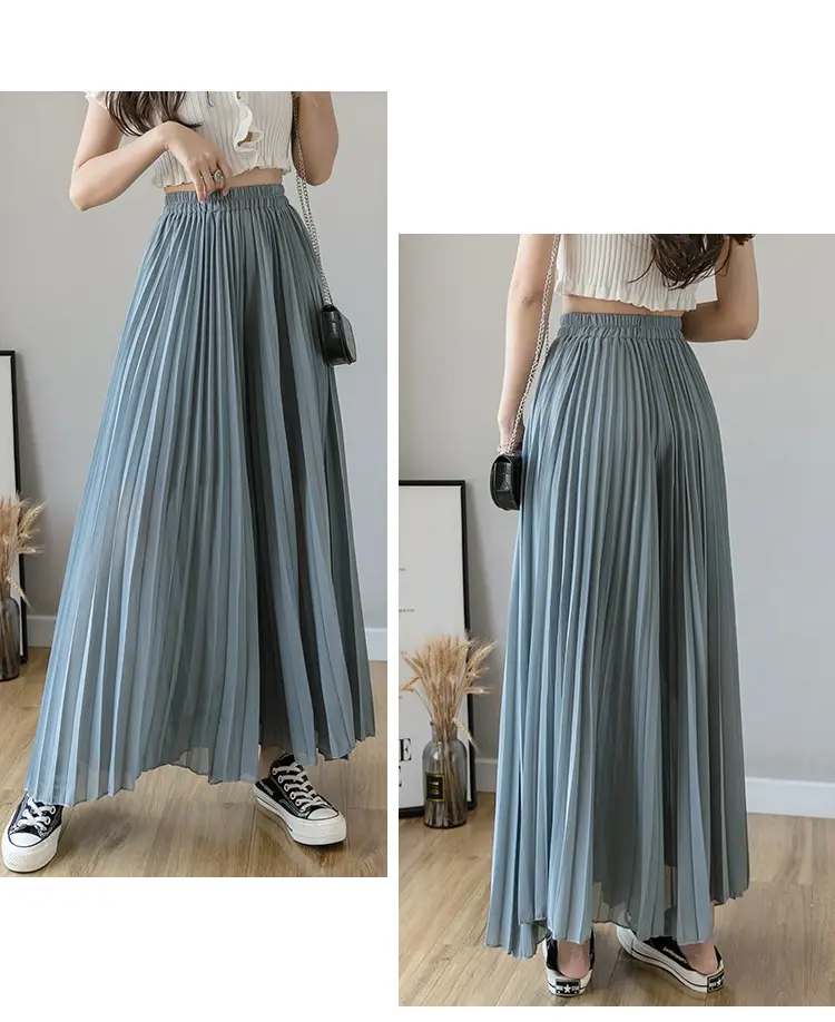 Women's Loose Pleated Chiffon Pants High Waist Purple Blue — feature 42