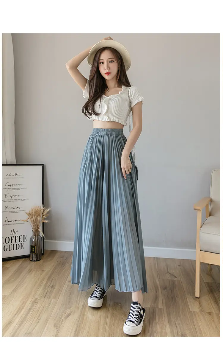 Women's Loose Pleated Chiffon Pants High Waist Purple Blue — feature 43