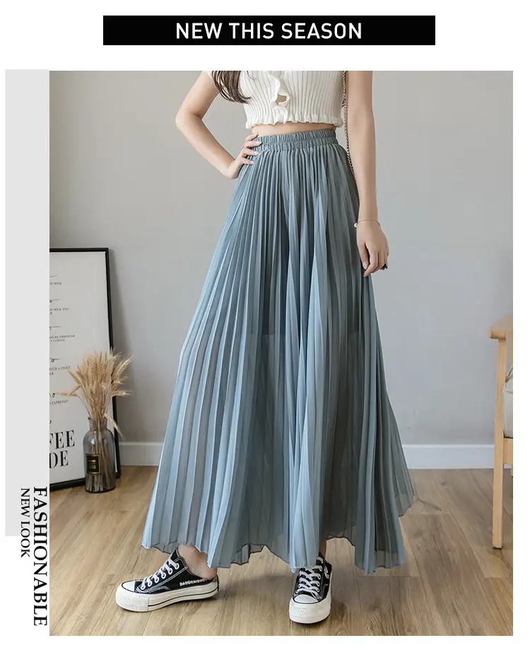 Women's Loose Pleated Chiffon Pants High Waist Purple Blue — feature 44