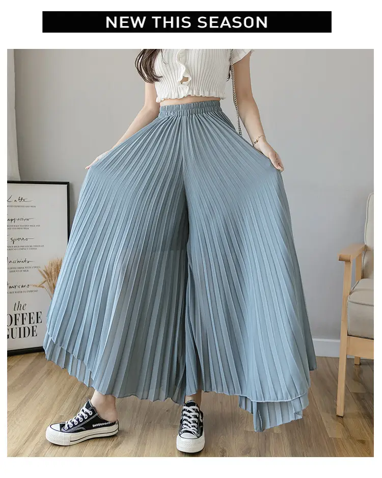Women's Loose Pleated Chiffon Pants High Waist Purple Blue — feature 46