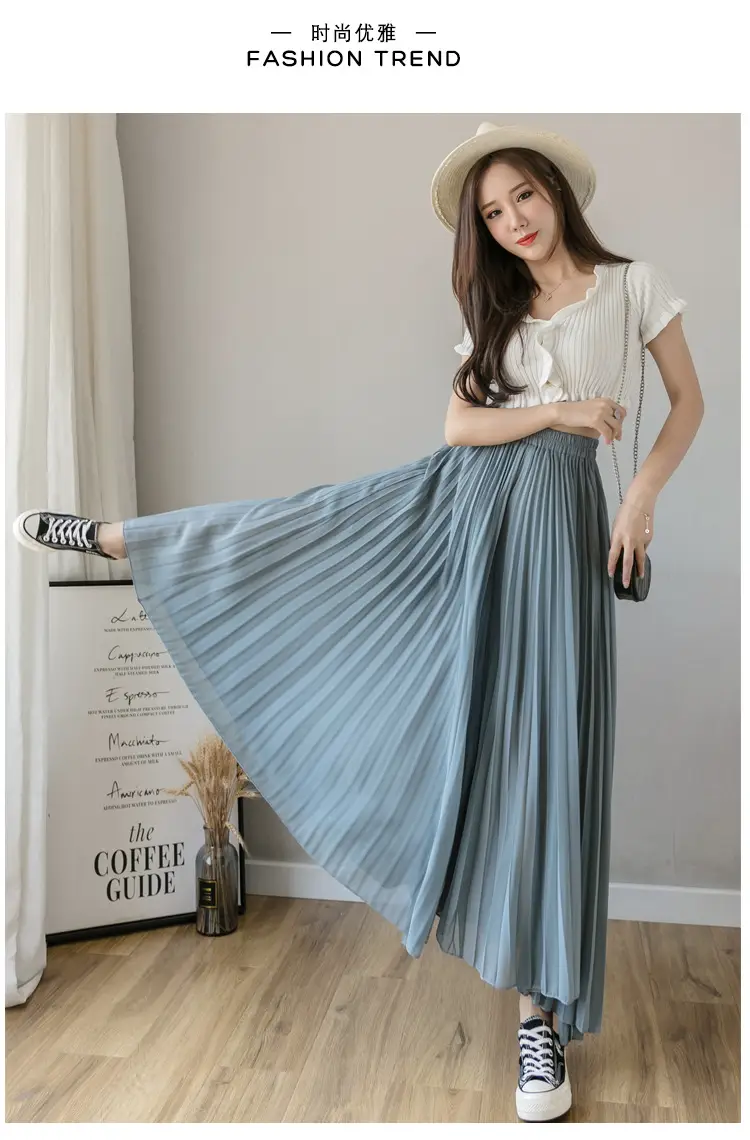 Women's Loose Pleated Chiffon Pants High Waist Purple Blue — feature 47