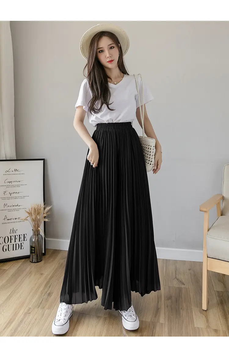 Women's Loose Pleated Chiffon Pants High Waist Purple Blue — feature 52