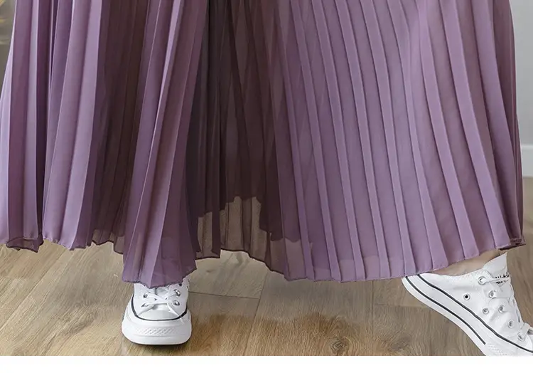 Women's Loose Pleated Chiffon Pants High Waist Purple Blue — feature 54