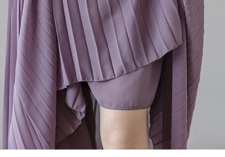 Women's Loose Pleated Chiffon Pants High Waist Purple Blue — feature 55