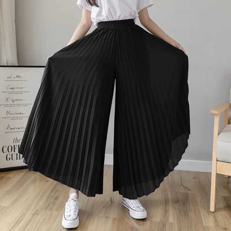 Women's Loose Pleated Chiffon Pants High Waist Purple Blue - Image 2