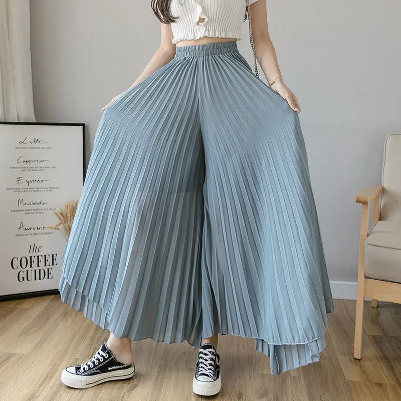 Women's Loose Pleated Chiffon Pants High Waist Purple Blue - Image 3