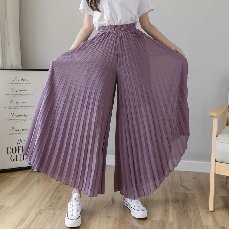 Women's Loose Pleated Chiffon Pants High Waist Purple Blue - Image 4