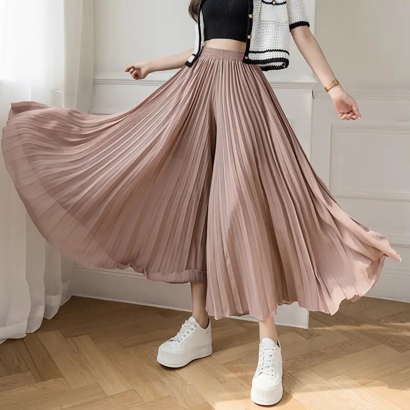 Women's Loose Pleated Chiffon Pants High Waist Purple Blue - Image 5