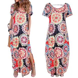 Women Printed Sleeveless Round Neck Dress Red Paisley Plus Size — feature 13