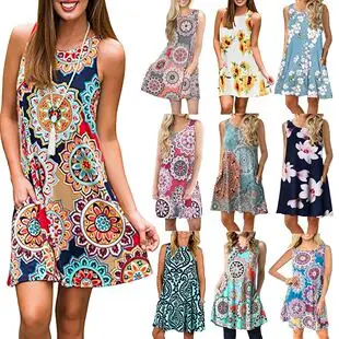 Women Printed Sleeveless Round Neck Dress Red Paisley Plus Size — feature 7