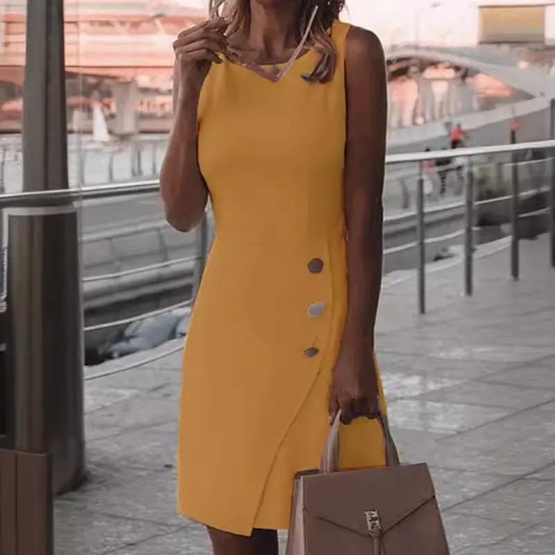 Elegant Sleeveless Dress for Women Yellow 2023 - Image 8