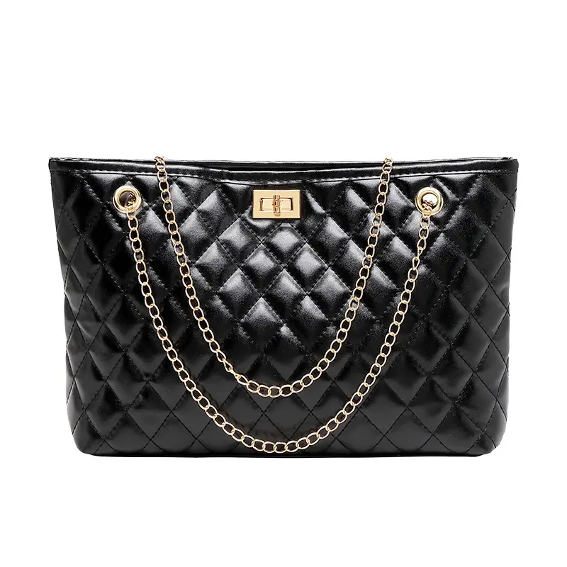 Black Quilted Women's Shoulder Bag with Gold Chain - Image 9