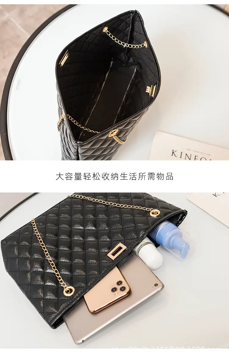 Black Quilted Women's Shoulder Bag with Gold Chain — feature 7