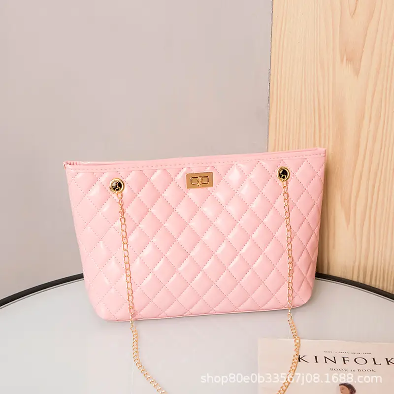 Black Quilted Women's Shoulder Bag with Gold Chain - Image 3