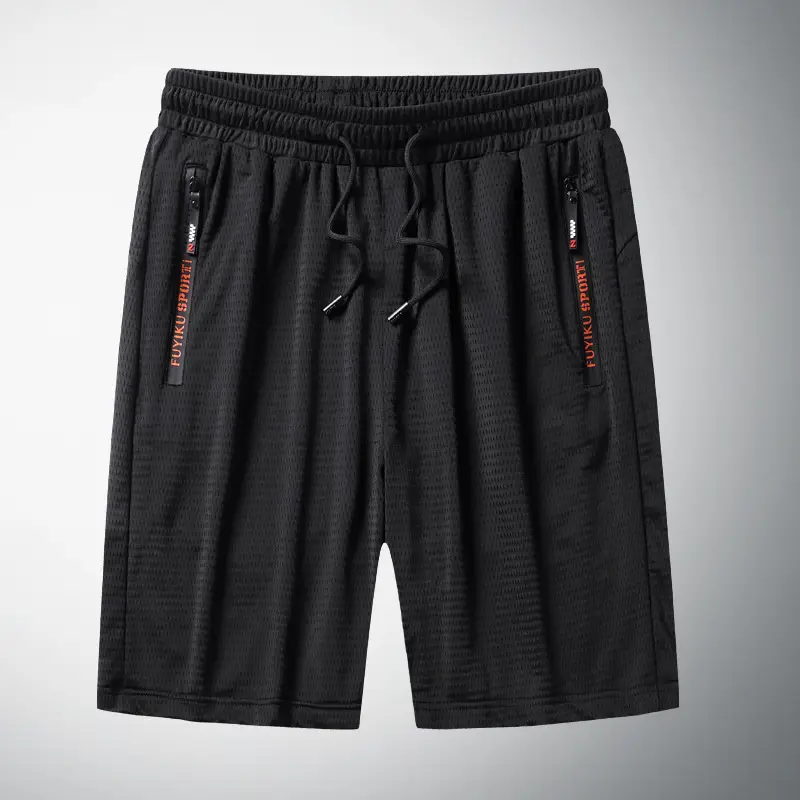 Men Ice Silk Casual Shorts Black Mesh Quick Dry - Image 2