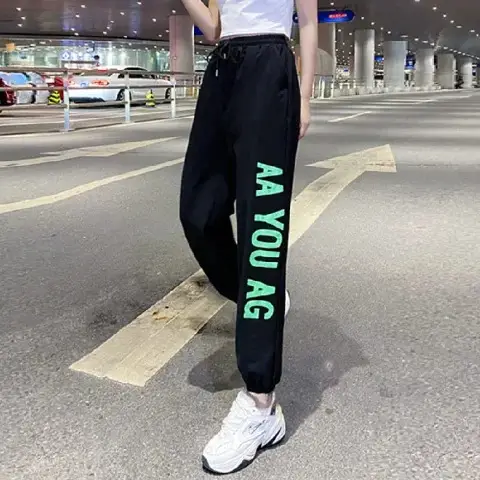 Women Printed Jogger Pants Black Green 2025 Summer - Image 4