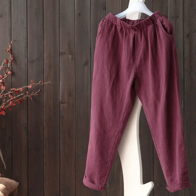 2024 Women Linen Harem Pants Solid Color - Image 5