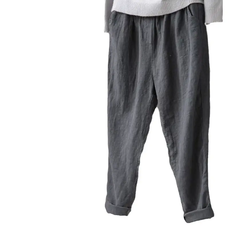 2024 Women Linen Harem Pants Solid Color - Image 6