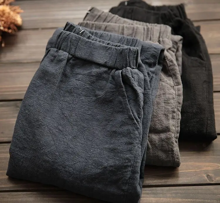 2024 Women Linen Harem Pants Solid Color — feature 1