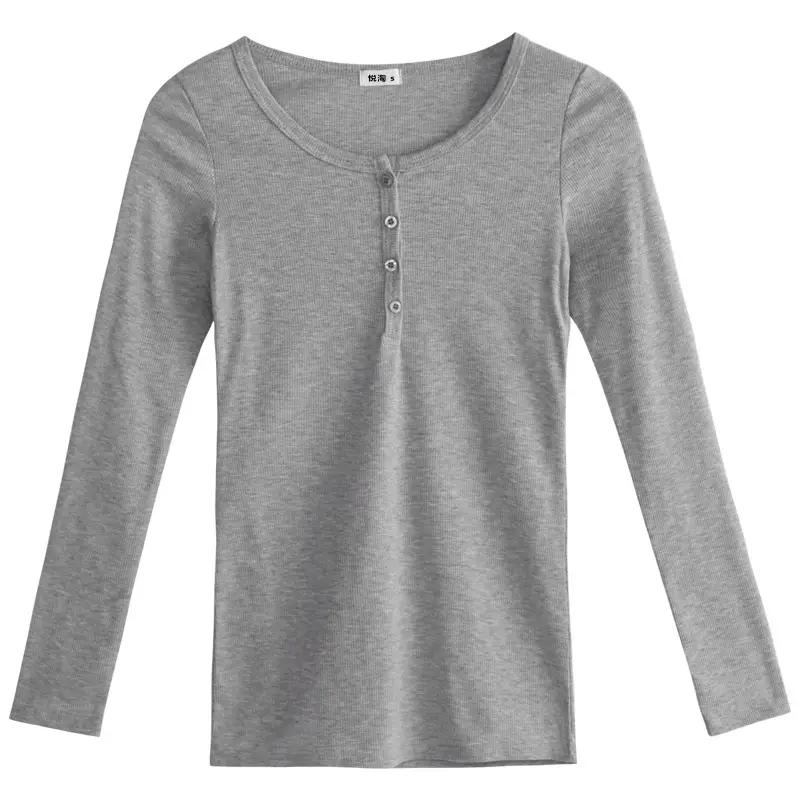 Women Button Top Long Sleeve T-Shirt Black 2025 - Image 9