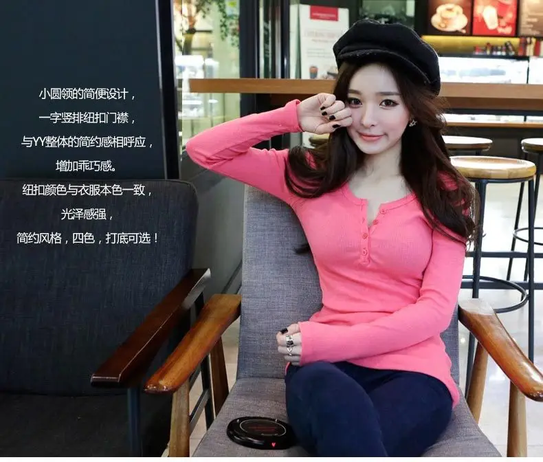 Women Button Top Long Sleeve T-Shirt Black 2025 — feature 1